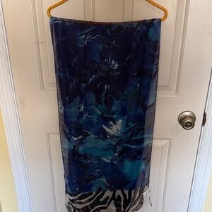 Chico's Blue and Black Floral Scarf